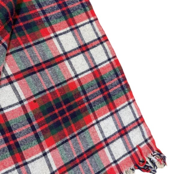Vintage Fringe Throw Blanket Lightweight Quilt Bedding Plaid Red Gray Blue Green - Picture 4 of 6